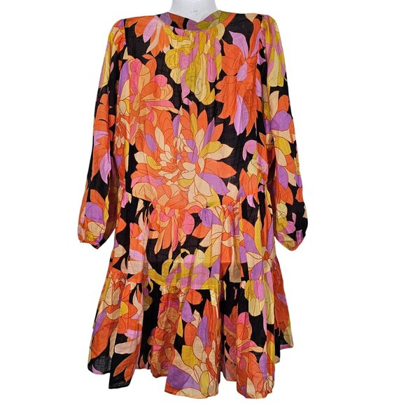 Seafolly Womens Floral Long Sleeve Palm Spring Tier Swing Dress Black S/M NWT - Picture 5 of 16
